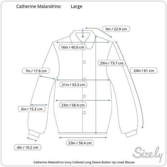 Catherine Malandrino Ivory Collared Long Sleeve Button Up Blouse Women's Sz L - Picture 11 of 11